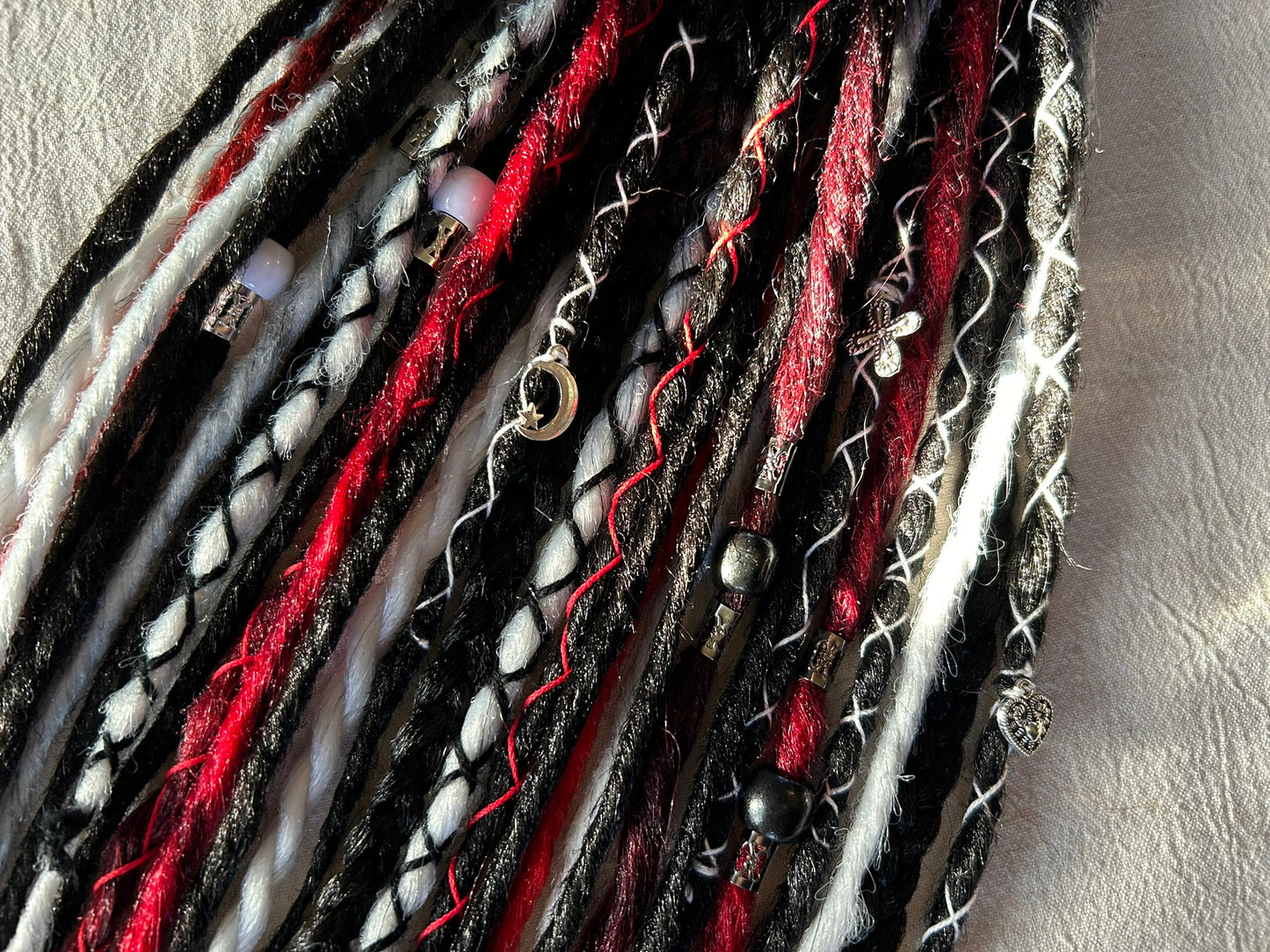 Revenge - black white red handmade synthetic dread dreadlock extensions custom made
