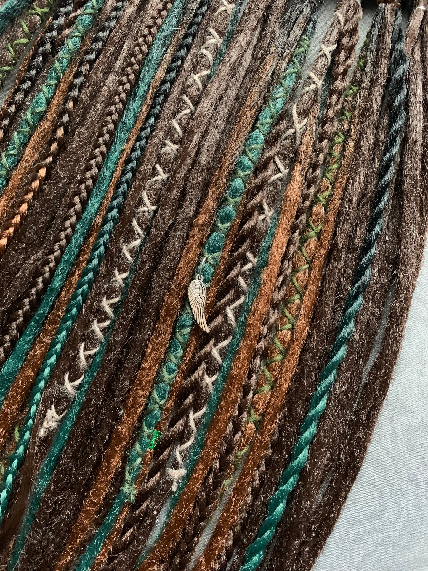 Dark Woods brown and green handmade synthetic dread dreadlock extensions custom made