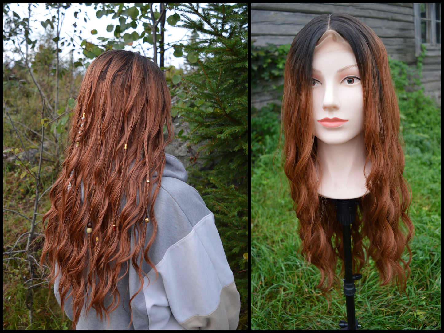 Cozy Autumn wig - black to copper/ginger wavy middlepart 60cm