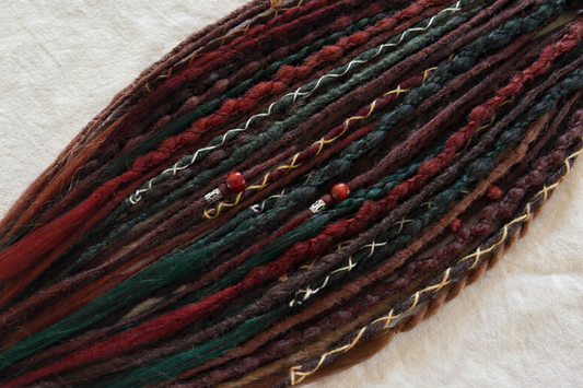Brown, green, burgundy synthetic Dreadlocks, One-of-One, Nordic Locs Atelier