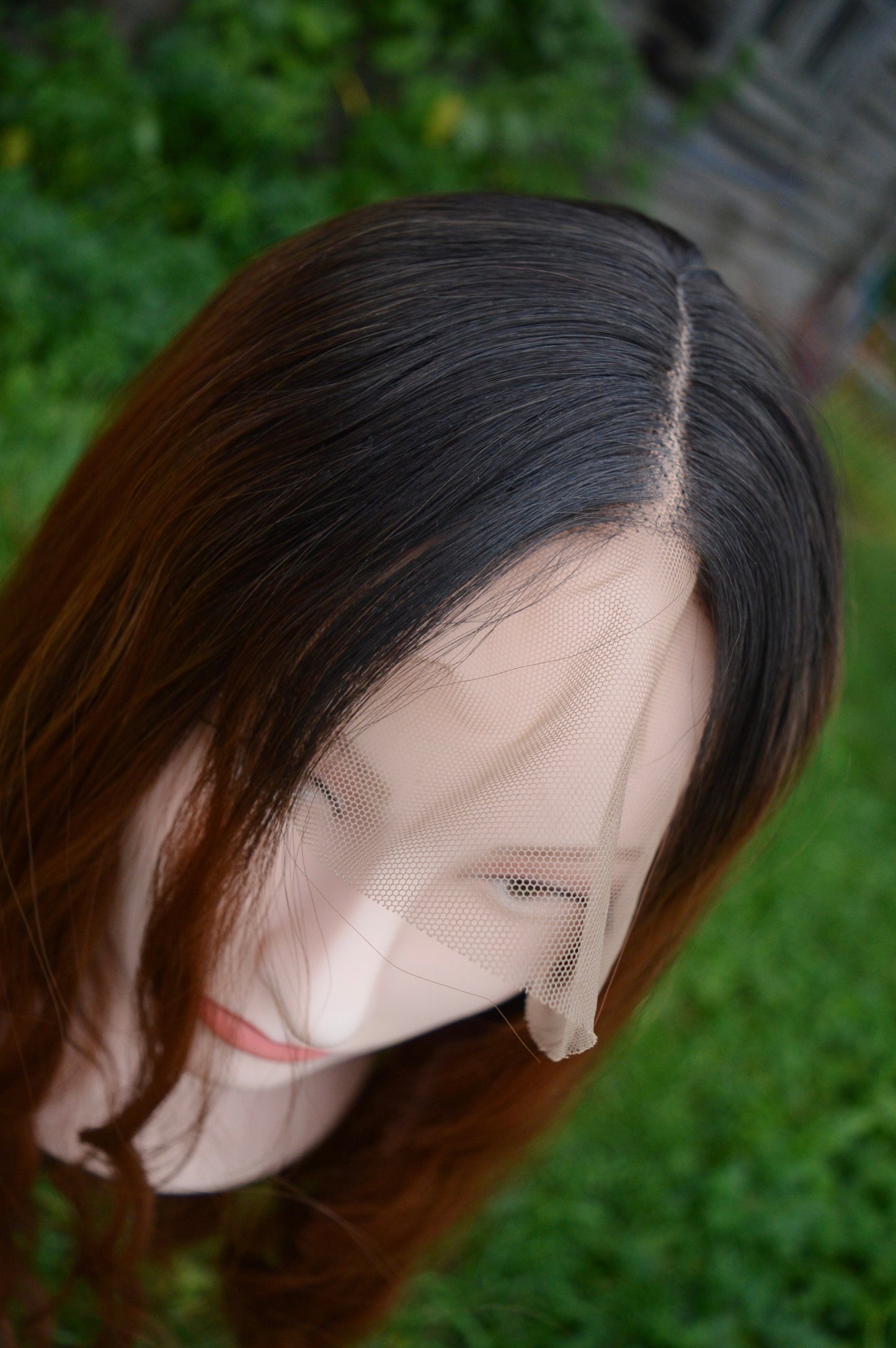 Cozy Autumn wig - black to copper/ginger wavy middlepart 60cm