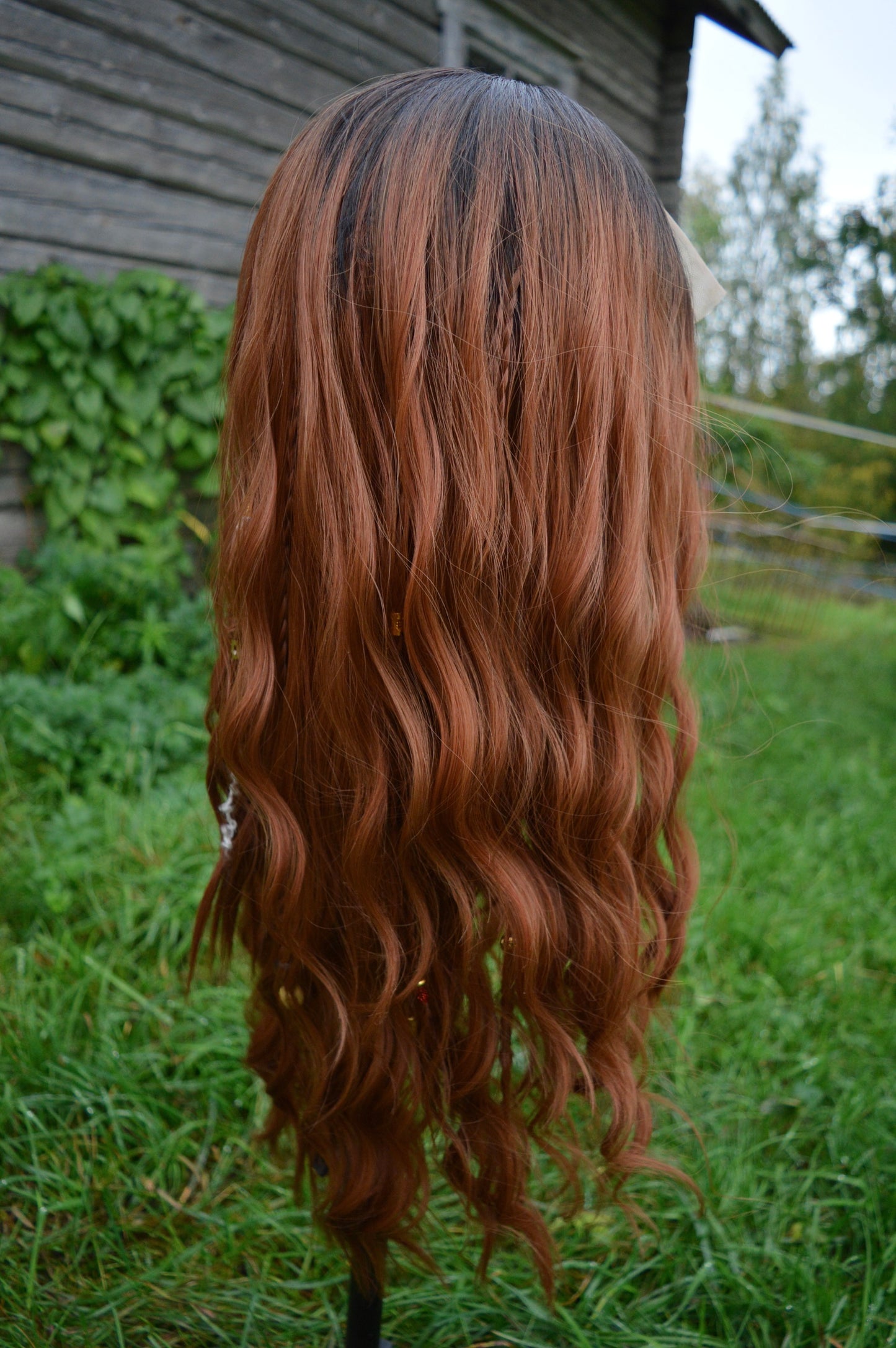 Cozy Autumn wig - black to copper/ginger wavy middlepart 60cm