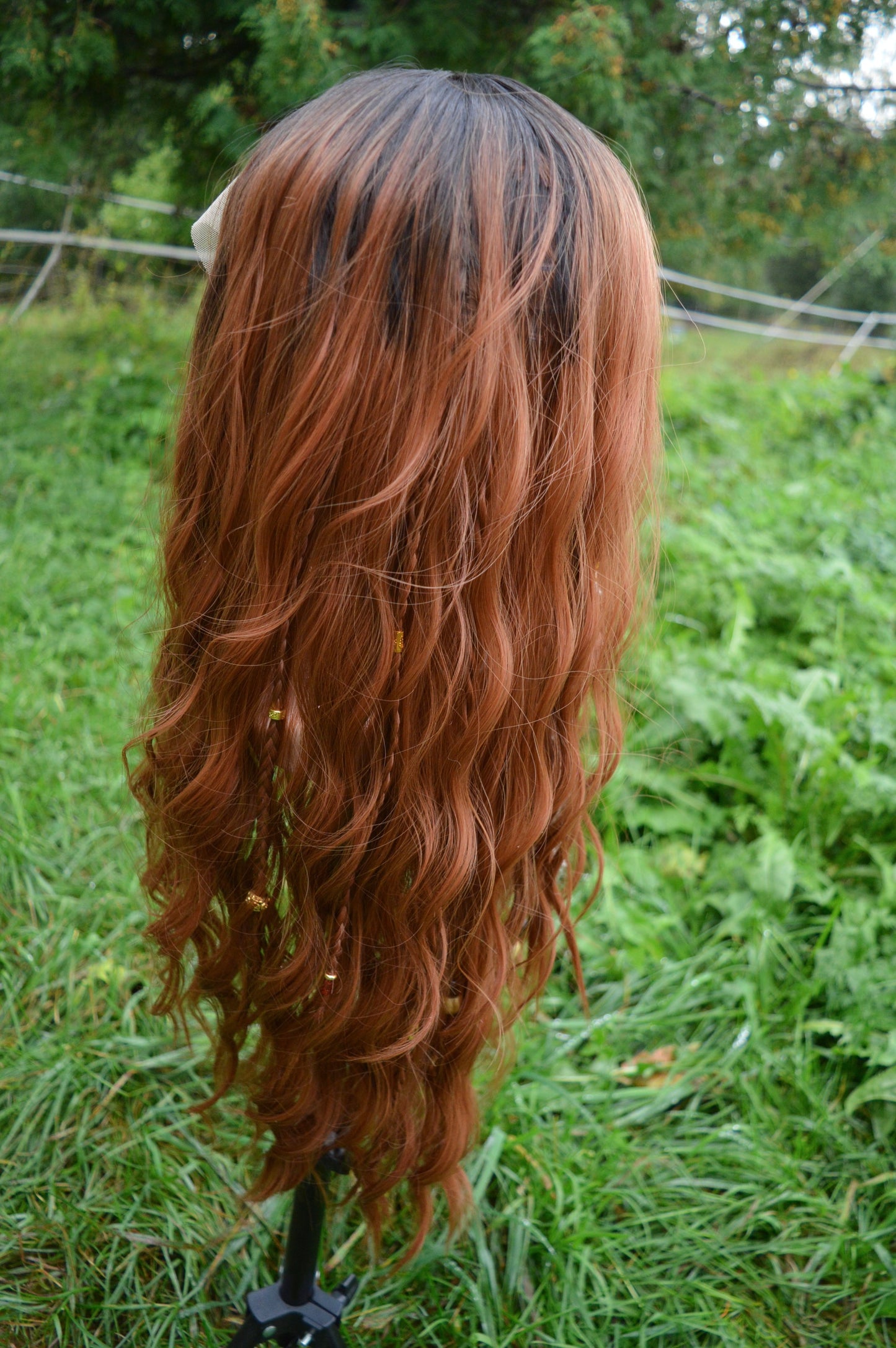 Cozy Autumn wig - black to copper/ginger wavy middlepart 60cm