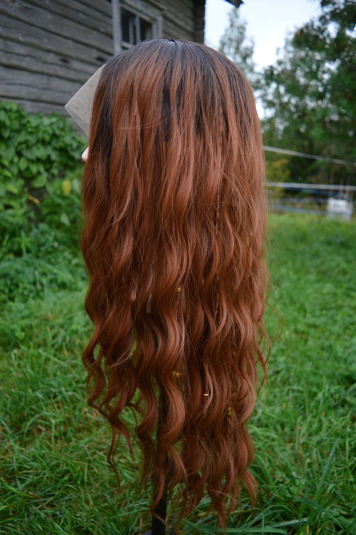 Cozy Autumn wig - black to copper/ginger wavy middlepart 60cm