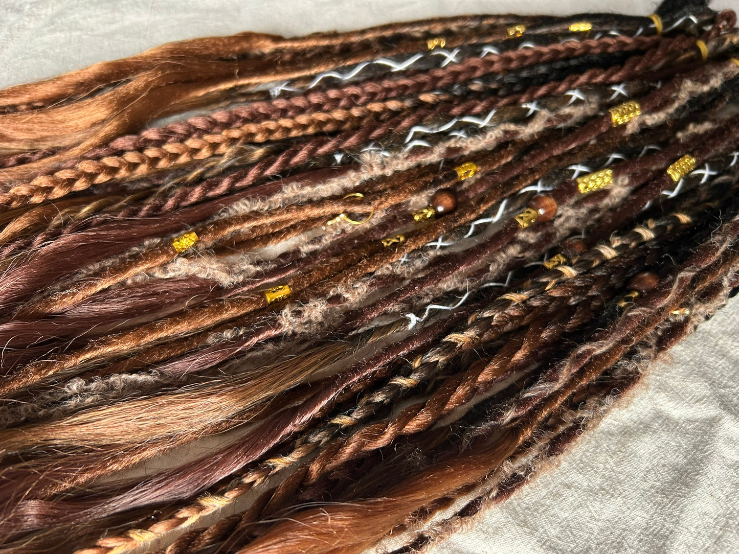 Brown Viking Boho handmade synthetic dread dreadlock extensions custom made
