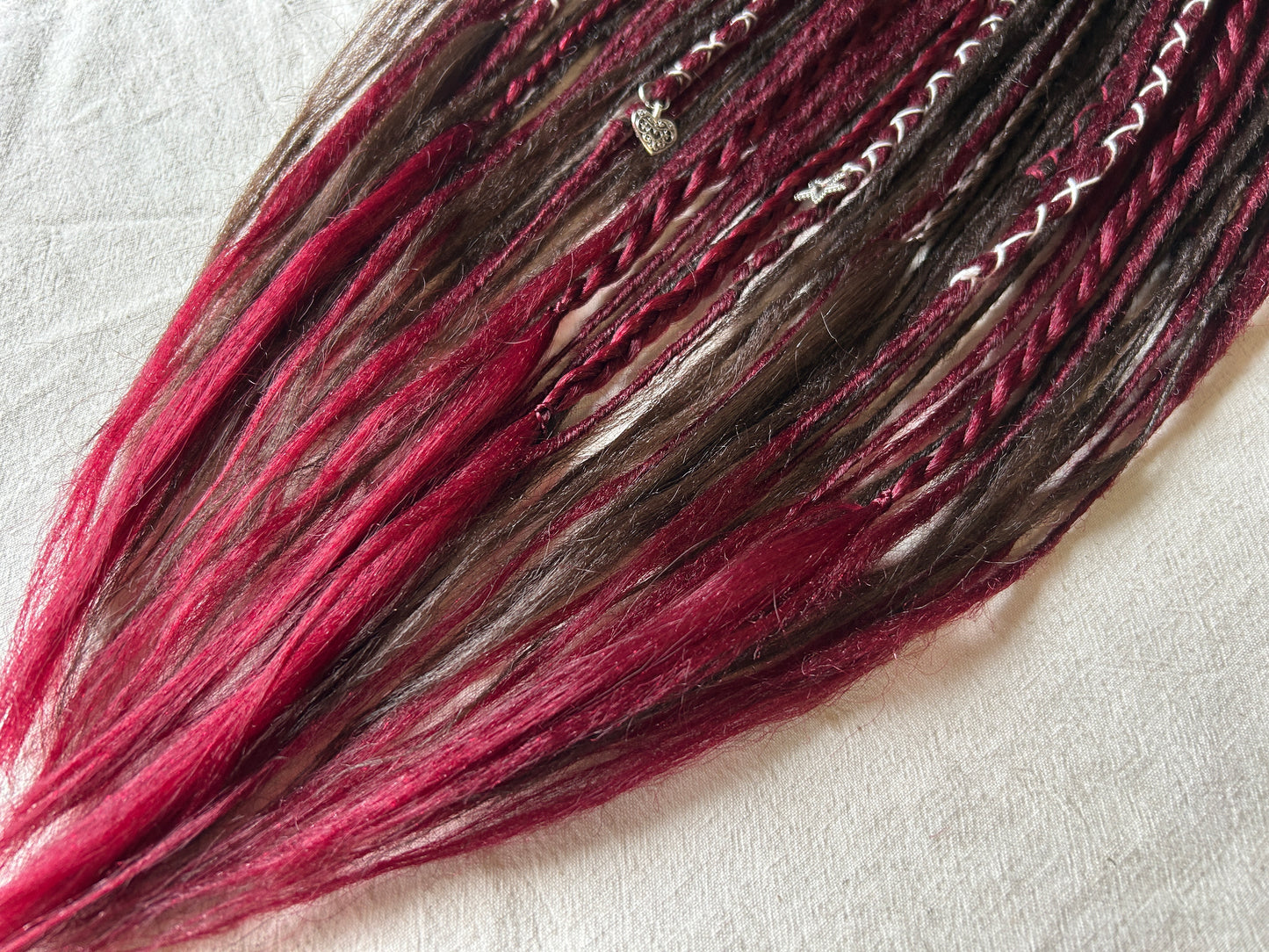 Rose Thorn brown and wine red handmade synthetic dread dreadlock extensions custom made