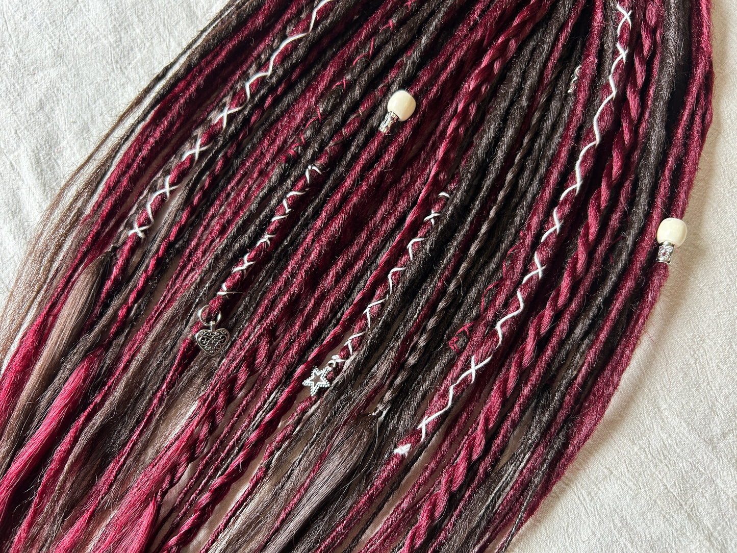 Rose Thorn brown and wine red handmade synthetic dread dreadlock extensions custom made