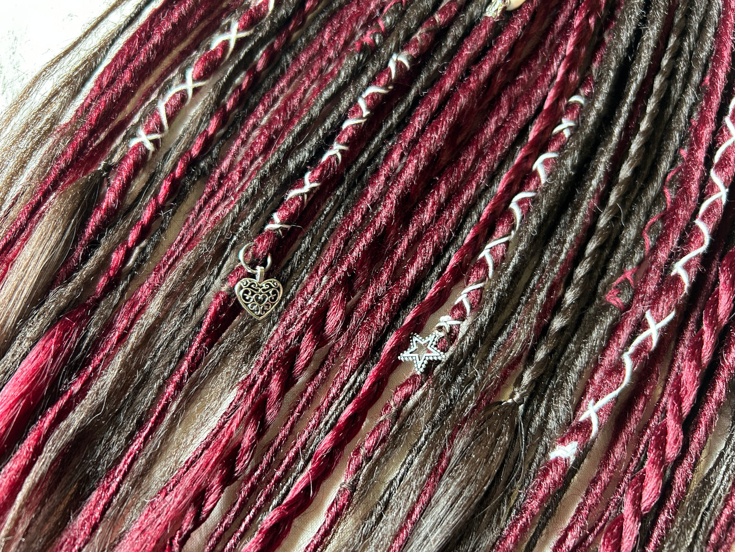 Rose Thorn brown and wine red handmade synthetic dread dreadlock extensions custom made