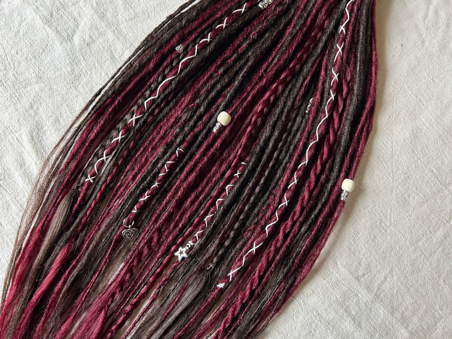 Rose Thorn brown and wine red handmade synthetic dread dreadlock extensions custom made