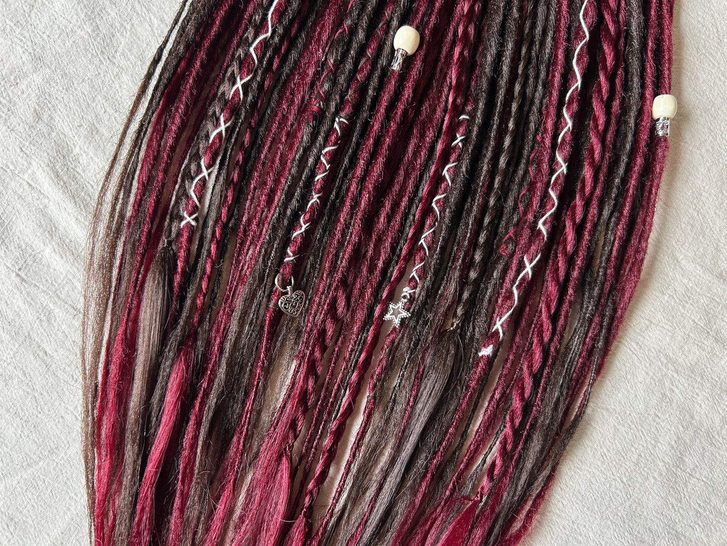 Rose Thorn brown and wine red handmade synthetic dread dreadlock extensions custom made