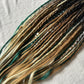 Livana Dreadlocks in green blonde and brown handmade synthetic dreads custom order Forest Feeling with curly ends