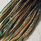 Livana Dreadlocks in green blonde and brown handmade synthetic dreads custom order Forest Feeling with curly ends