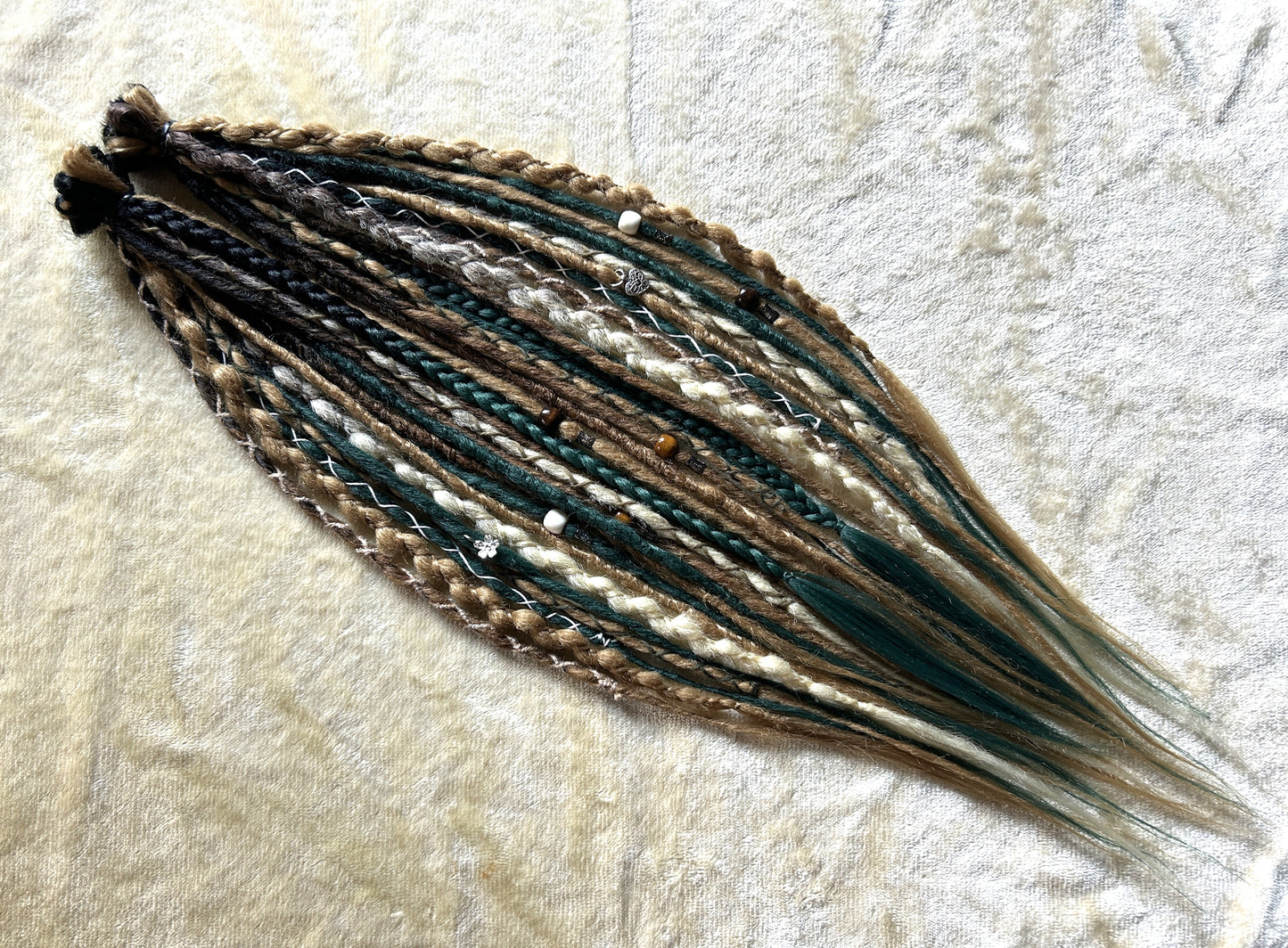 Forest Feeling blonde brown and green handmade synthetic dread dreadlock extensions custom made