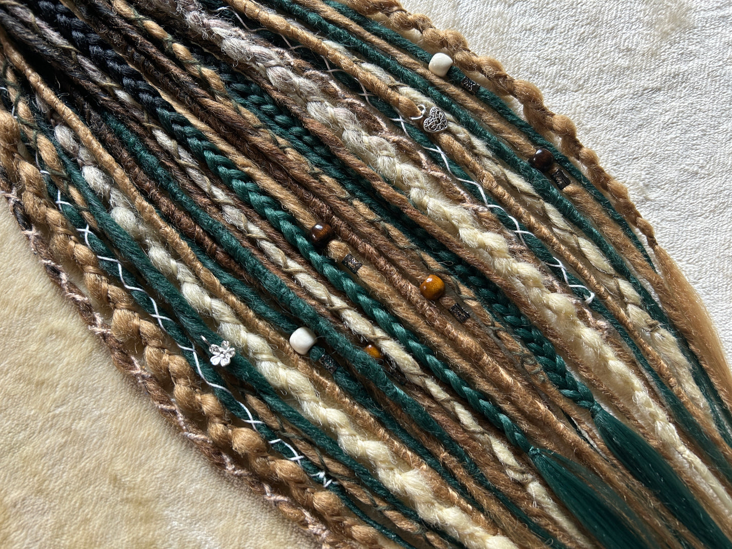 Forest Feeling blonde brown and green handmade synthetic dread dreadlock extensions custom made