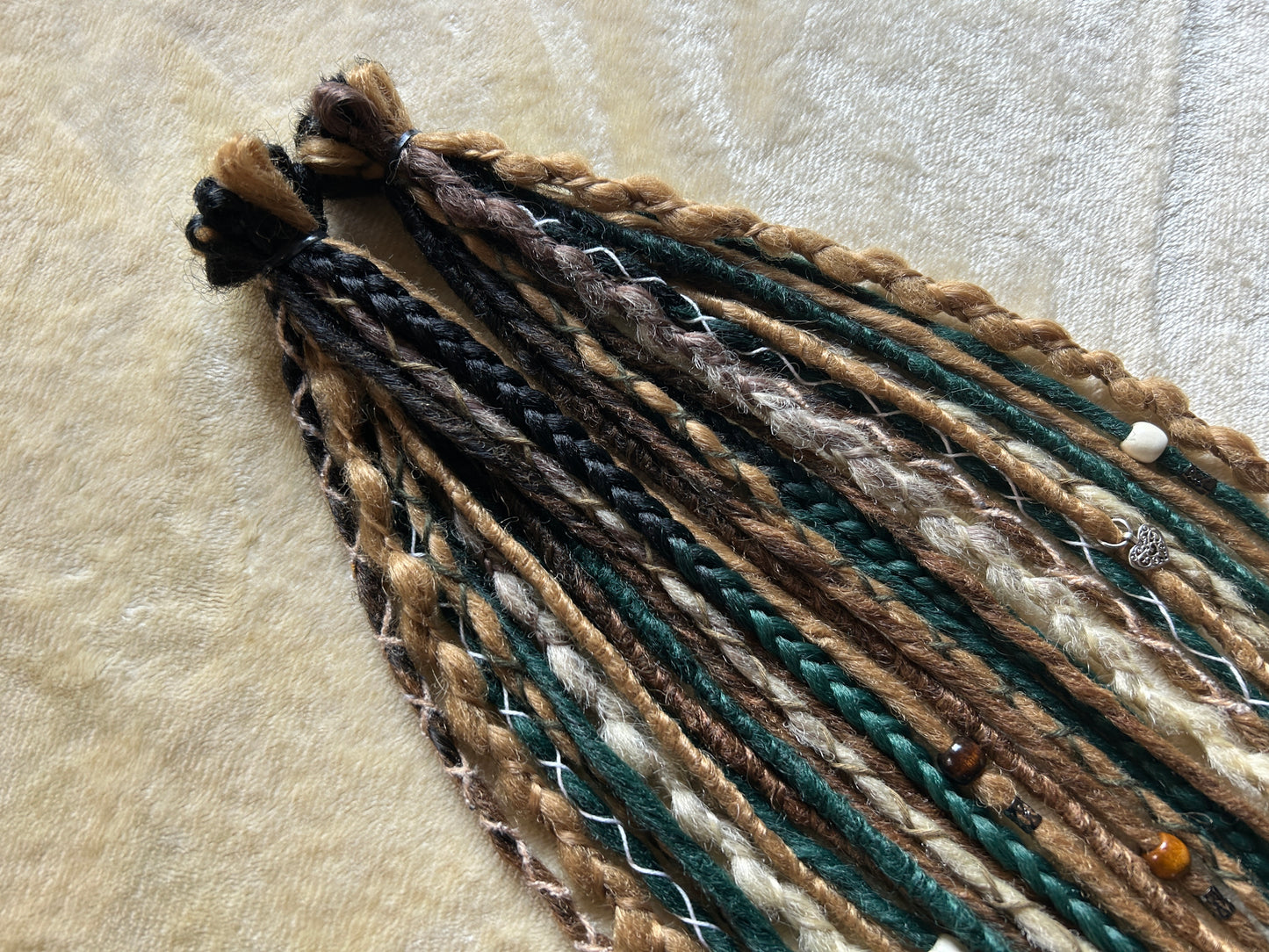 Forest Feeling blonde brown and green handmade synthetic dread dreadlock extensions custom made