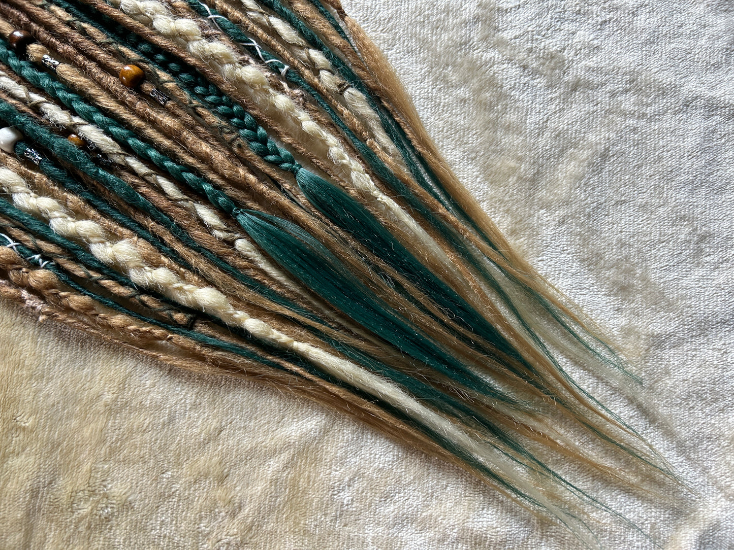 Forest Feeling blonde brown and green handmade synthetic dread dreadlock extensions custom made