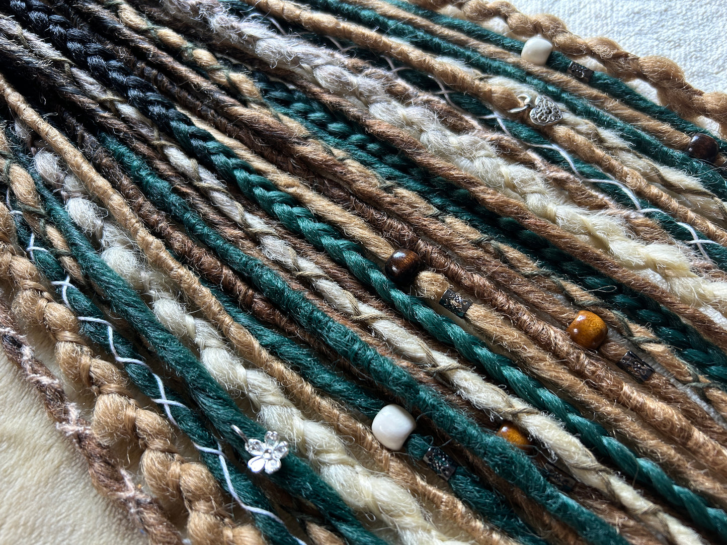 Forest Feeling blonde brown and green handmade synthetic dread dreadlock extensions custom made