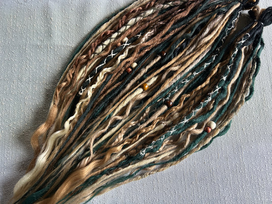 Forest Feeling Boho Dreadlocks in green blonde and brown handmade synthetic dreads custom order