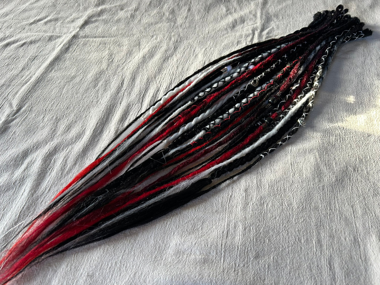 Revenge - black white red handmade synthetic dread dreadlock extensions custom made