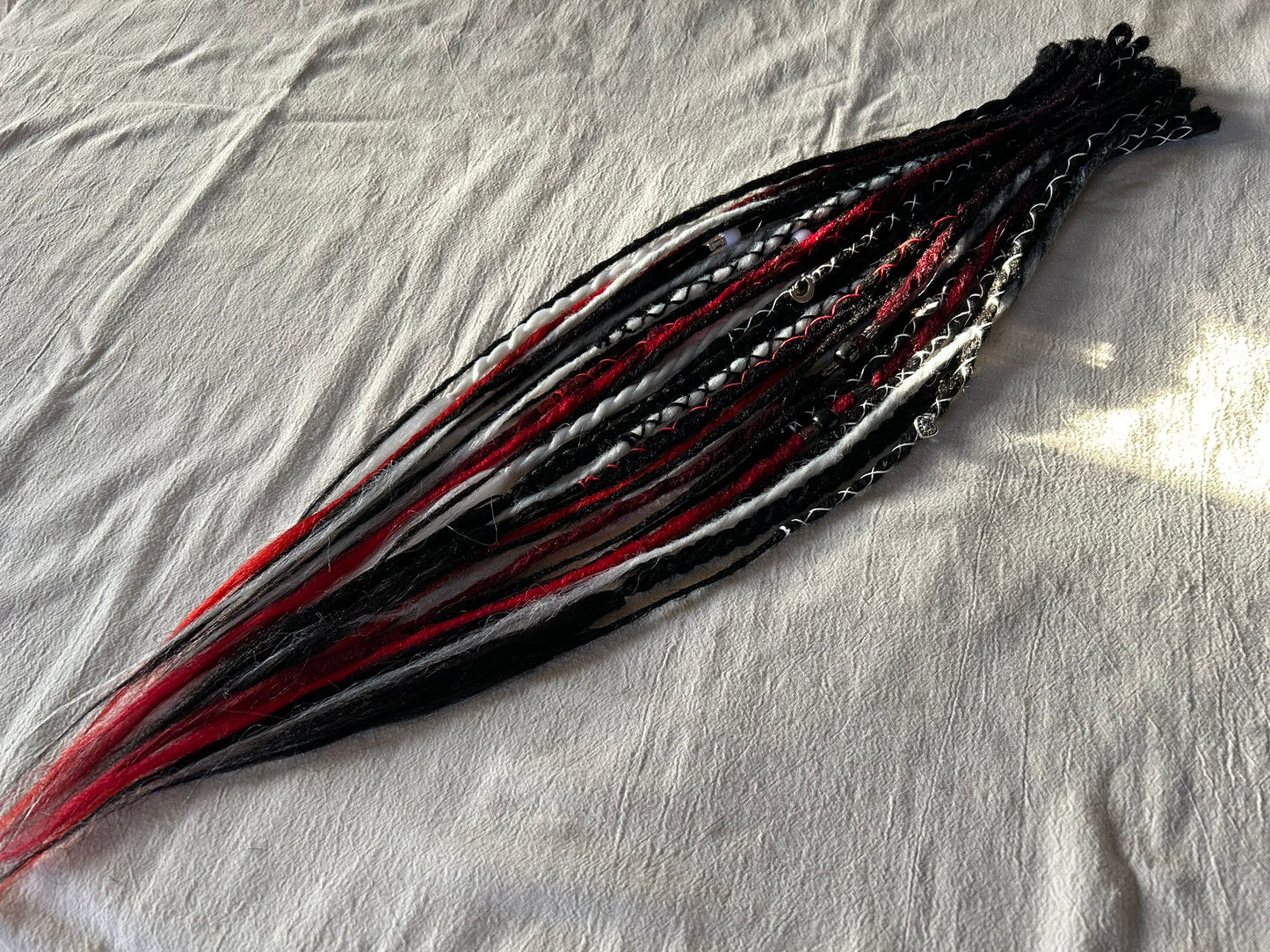 Revenge - black white red handmade synthetic dread dreadlock extensions custom made