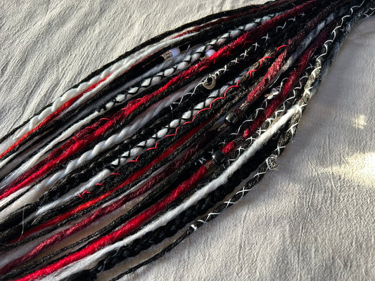 Revenge - black white red handmade synthetic dread dreadlock extensions custom made