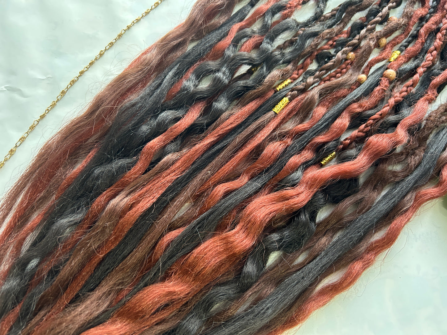 Brown and Copper synthetic Dreadlocks, One-of-One, Nordic Locs Atelier