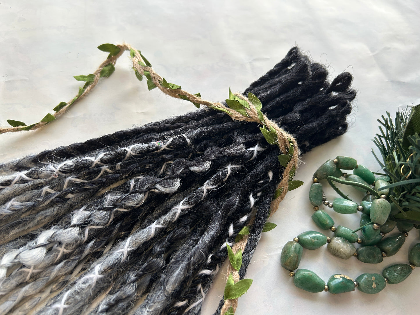 Snow Ghost black to white synthetic Dreadlocks, One-of-One, Nordic Locs Atelier