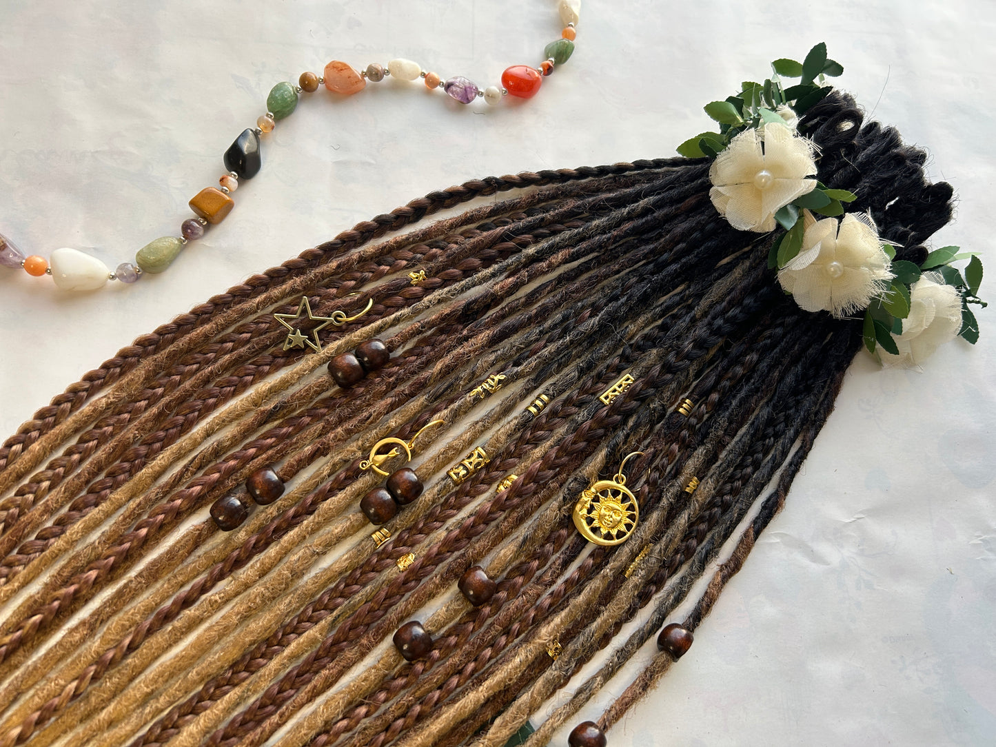 Black-Brown-Blonde Ombré synthetic Dreadlocks, One-of-One, Nordic Locs Atelier